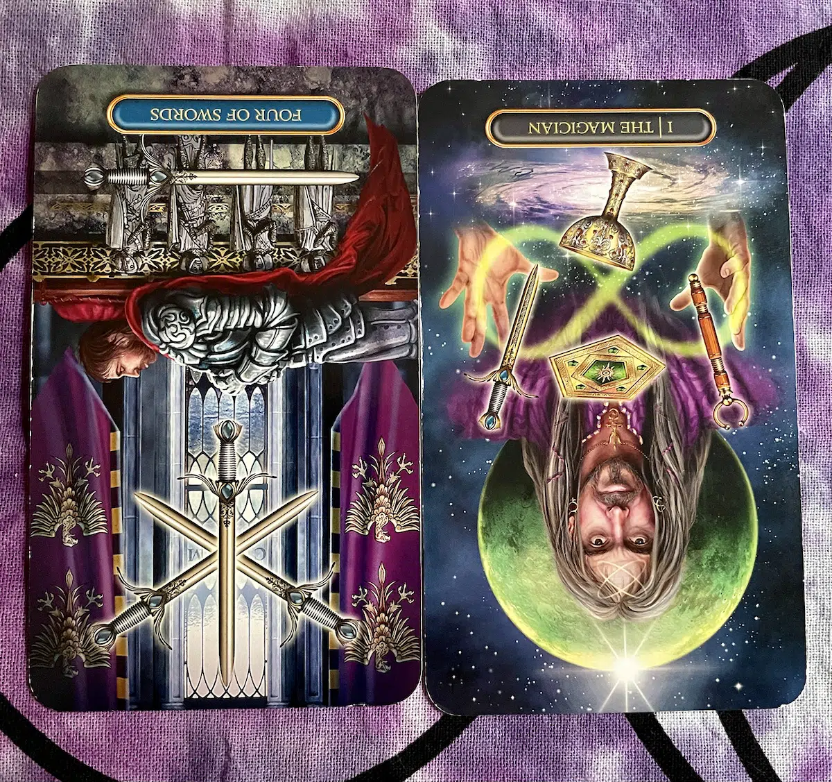 2 tarot cards reversed and upside down